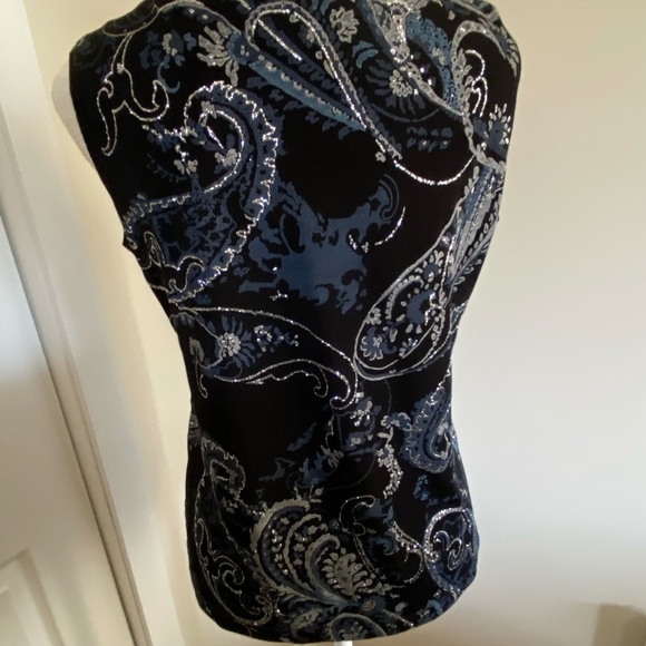 Chico's Travellers Black/Blue Silver Glitter Festive Holiday Tank Top- Sz- M - Picture 8 of 14